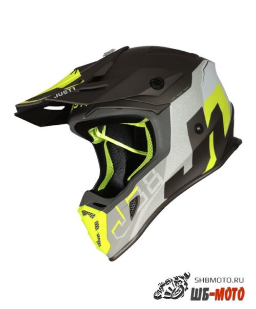 Шлем кроссовый JUST1 J38 Korner Hi-Vis желтый/титановый матовый