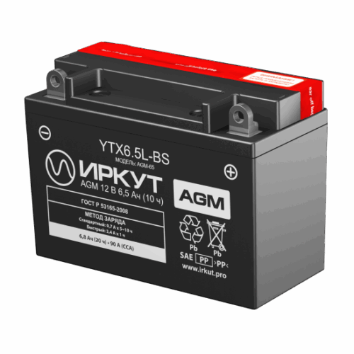 Аккумулятор ИРКУТ YTX6,5L-BS AGM  [140x66x100]