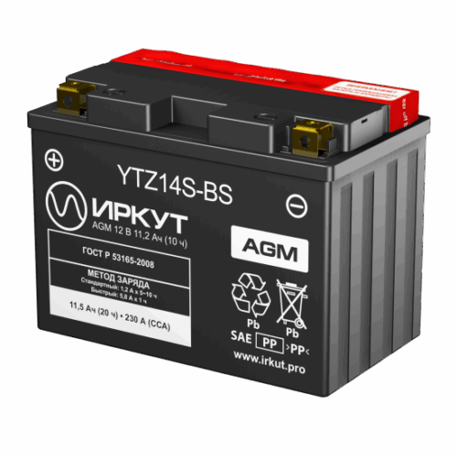 Аккумулятор ИРКУТ YTZ14S-BS AGM  [151х87х110]