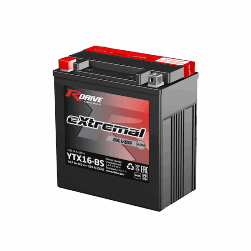 Аккумулятор RDRIVE eXtremal Silver YTX16-BS (150х87х161)