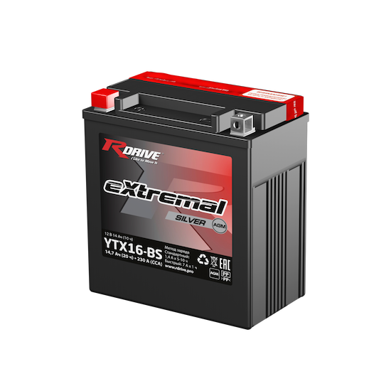 Аккумулятор RDRIVE eXtremal Silver YTX16-BS (150х87х161) Аккумулятор RDRIVE eXtremal Silver YTX16-BS (150х87х161)